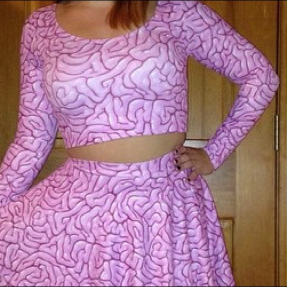 Black Milk Clothing LS Braaaains Crop Top Sz M